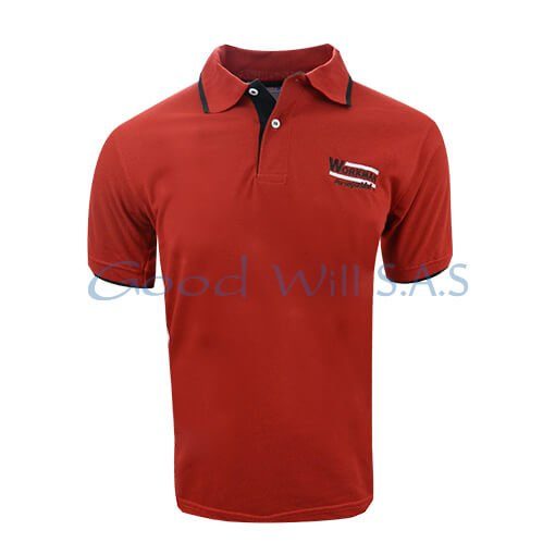 camiseta tipo polo roja bordada terminados en negro